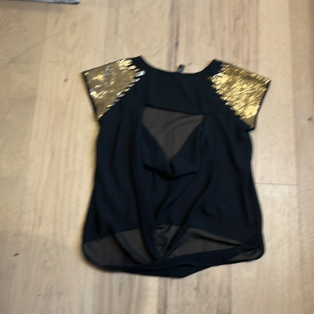 FUN & FLIRT | sequin sleeve open back top, size medium - Picture 3 of 4